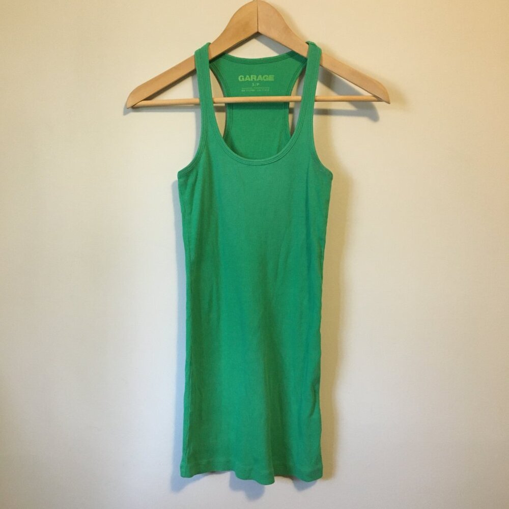Garage Kelly Green Ribbed Longline Tank Top Y2K Stretch Cami Size S